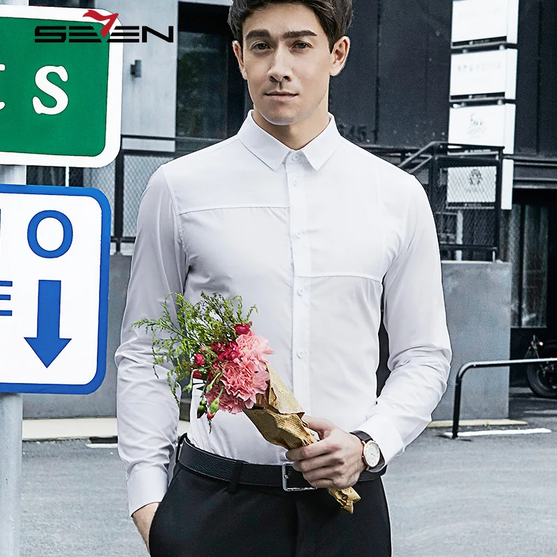 

Seven7 Brand 2019 New arrival Casual Fashion Shirts Slim Fit Solid Color Shirts Fashion Delicate Men's Long Sleeve Shirts