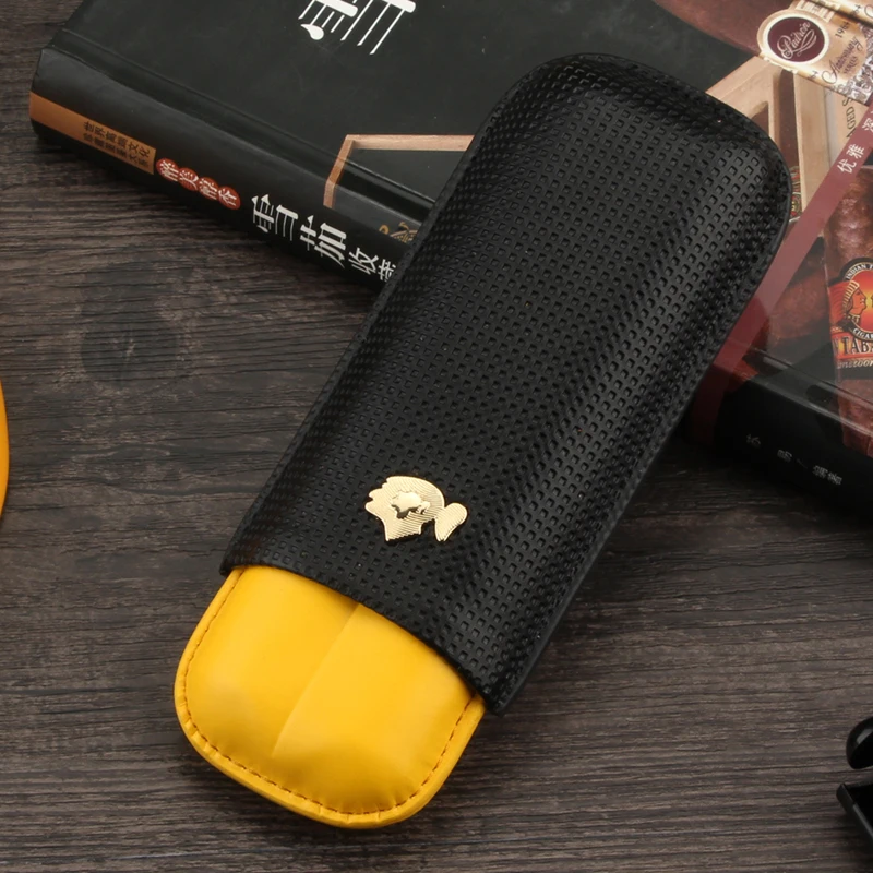 COHIBA кожаный чехол для сигар Humidor портативный карманный 2 трубки держатель дорожный увлажнитель для сигар коробка для хранения аксессуары для сигар W/Подарочная коробка - Цвет: 2 Cigar tube