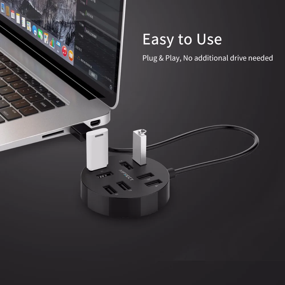 AIFFECT USB HUB2.0 внешний 8 портов разветвитель с микро порт питания для компьютера Mac