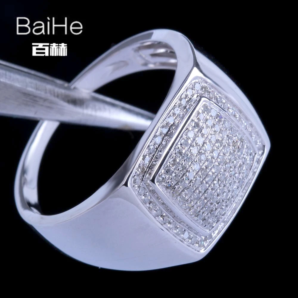 BAIHE Solid 14 K белое золото(AU585) 0.45CT сертифицированные H/SI круглые ограненные настоящие бриллианты свадебные мужские модные ювелирные изделия кольцо