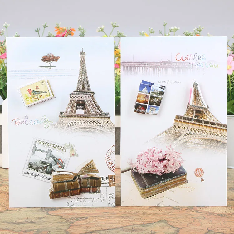 New Arrival High Qulity Hand-Made 8pcs Eiffel Tower Christmas Cards Greeting Wish card Birthday Thanksgiving Day |