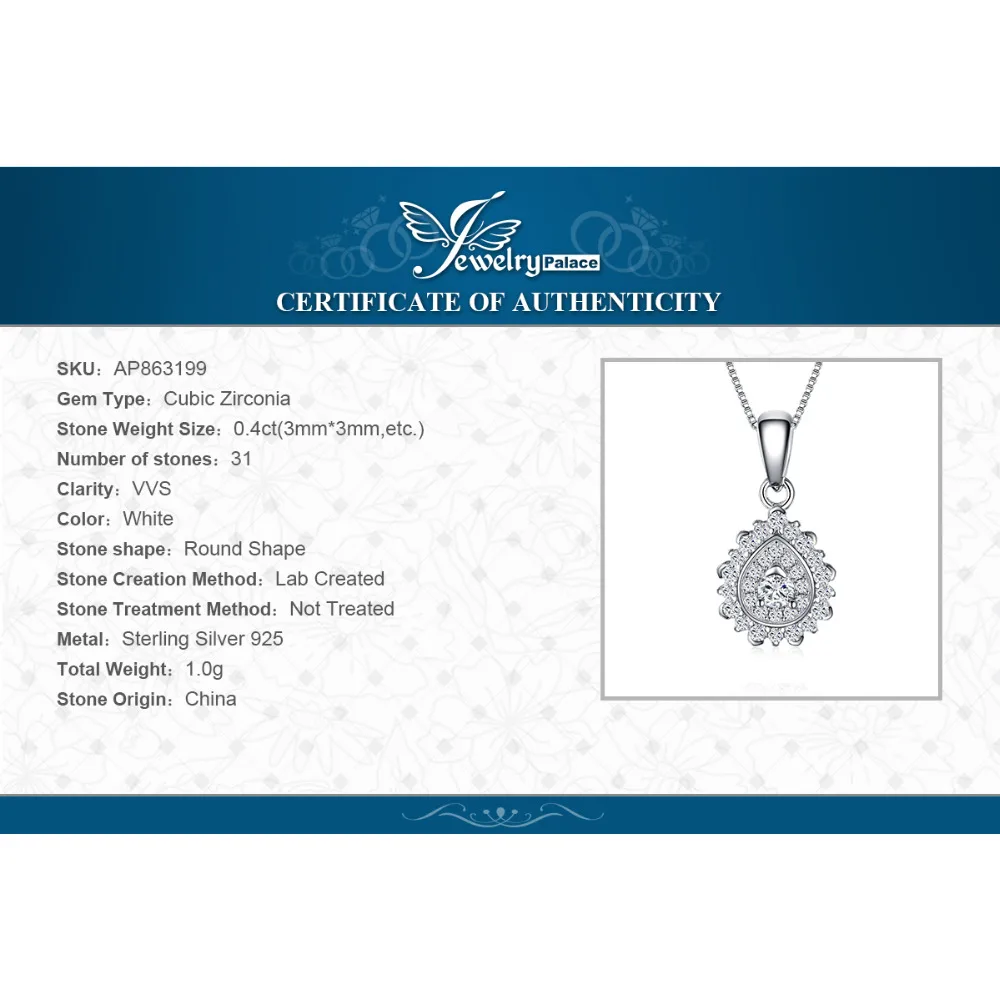 Jewelrypalace грушевидный кластера 0.3ct фианитом изысканные Подвеска для Для женщин 925