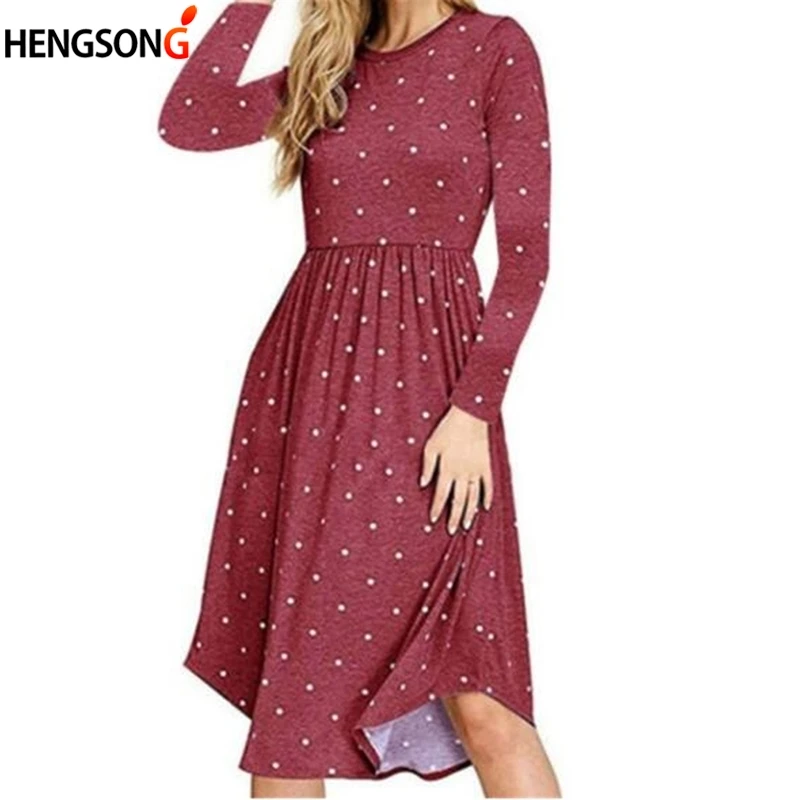 2019 осеннее модное шикарное зимнее платье миди с принтом в горошек женские