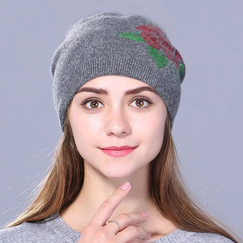 Xthree, Женская кашемировая зимняя шапка, вязаная, Skullies Beanies, шапка для женщин, шерстяная, вышивка, цветок, шапка для девочек, gorros