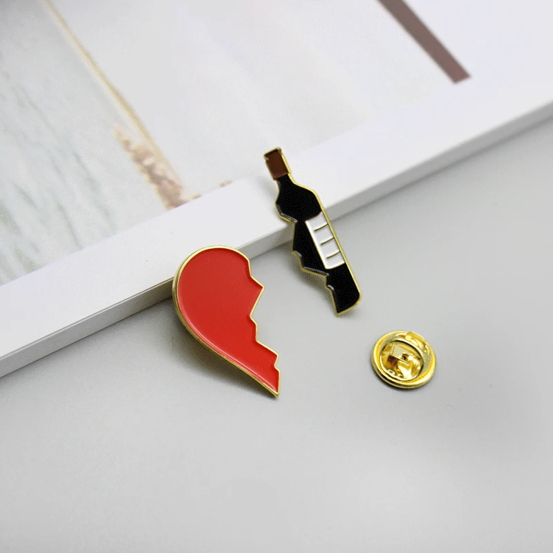 Брошь в виде бутылки вина с разбитым сердцем мультяшный модный набор из 2 частей