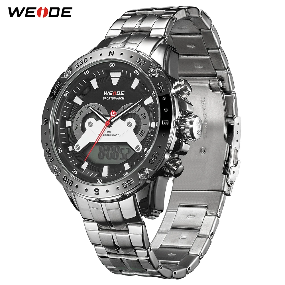 WEIDE мужские модели аналоговые цифровые часы с цифровым циферблатом кварцевые часы с металлическим ремешком наручные часы Мужские автоматические часы с датой