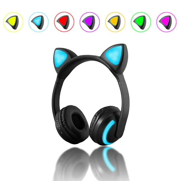 Bluetooth стерео кошачьи наушники мигающие светящиеся игровая гарнитура 7 цветов
