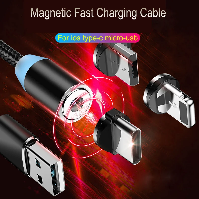 1 м светодиодный магнитный usb кабель для зарядки iPhone XS X XR 8 7 USB C шнур зарядного