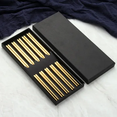 5pairsgold 5 пар Подарочная коробка палочки для еды 304 разноцветный из нержавеющей стали посуда Хаши еда палочки китайский стиль 23 см бытовой палочки для еды - Цвет: 5pairsgold