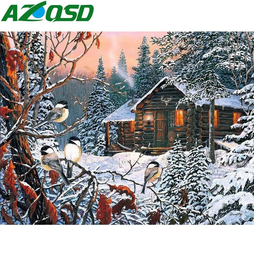 AZQSD 5D DIY алмазная живопись пейзаж Алмазная вышивка зимний домашний декор