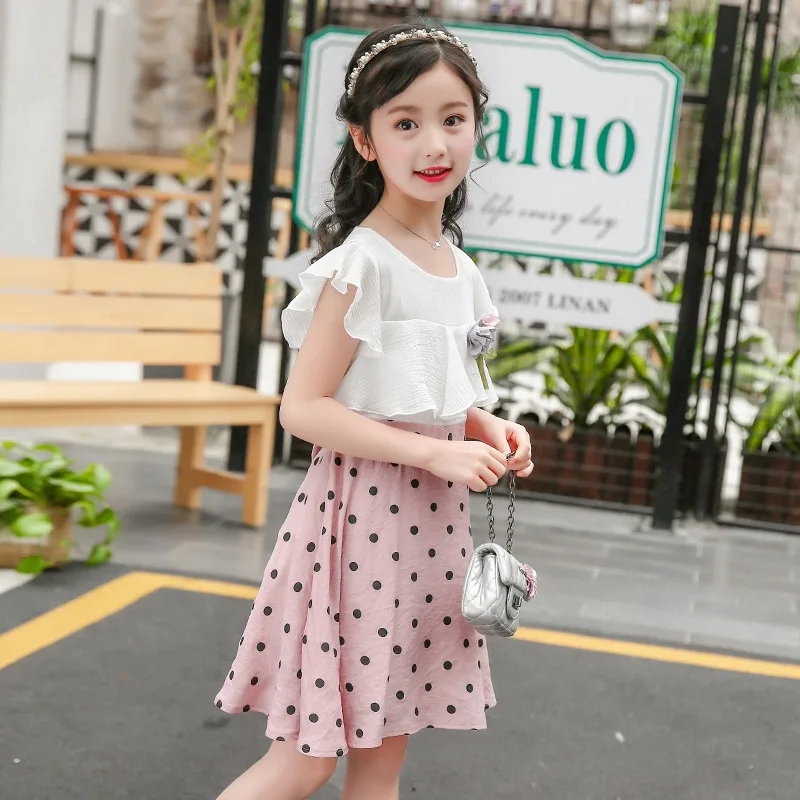 Kids Dresses for Girls Toddler Summer Dress Children Fashion Princess Elegant Lotus Leaf Sleeve Polka Dots 3 to 11 Years | Детская