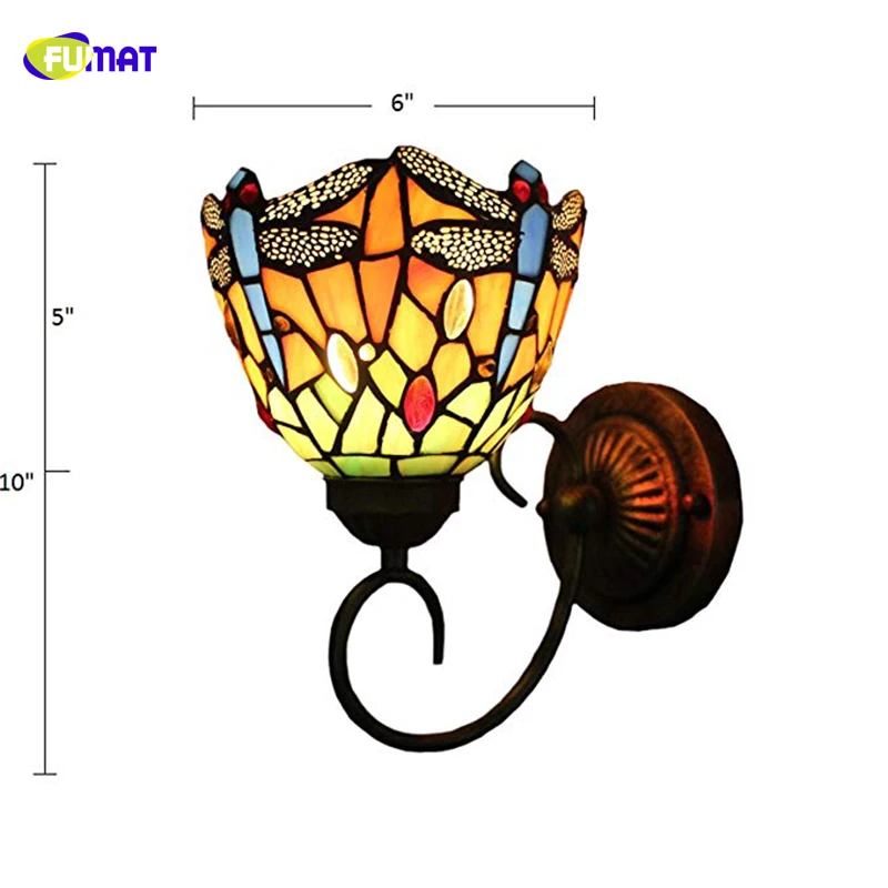 Фумат Тиффани Настенные Бра Светильник Стрекоза LED Ретро стиль проход витражное