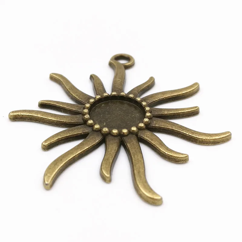 

25pcs/lot) 45x50mm Fit 12mm Cameo Settings Alloy/Metal Antique Bronze Sun Blank Cameo Pendant DIY Jewelry Accessory Findings