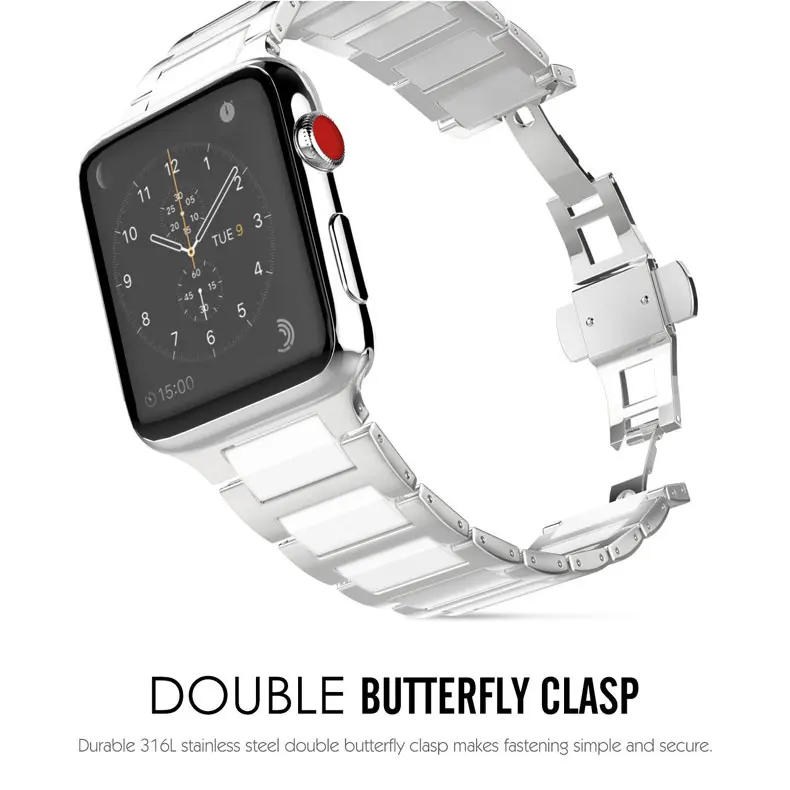 OSRUI Нержавеющая сталь ремешок для наручных часов Apple watch, ремешок 42 мм, 38 мм, версия наручных часов iWatch серии 3/2/1 Керамика браслеты браслет ремень correa