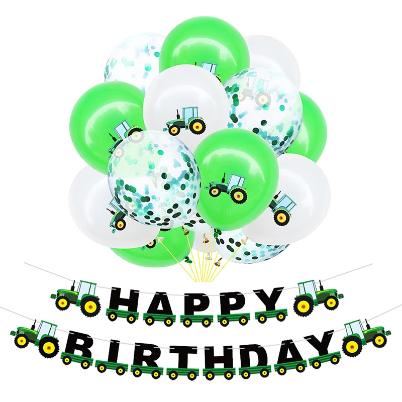 1set Excavator fringed latex balloon pull flower suit children happy birthday party balloons baby shower supplies banner - купить по