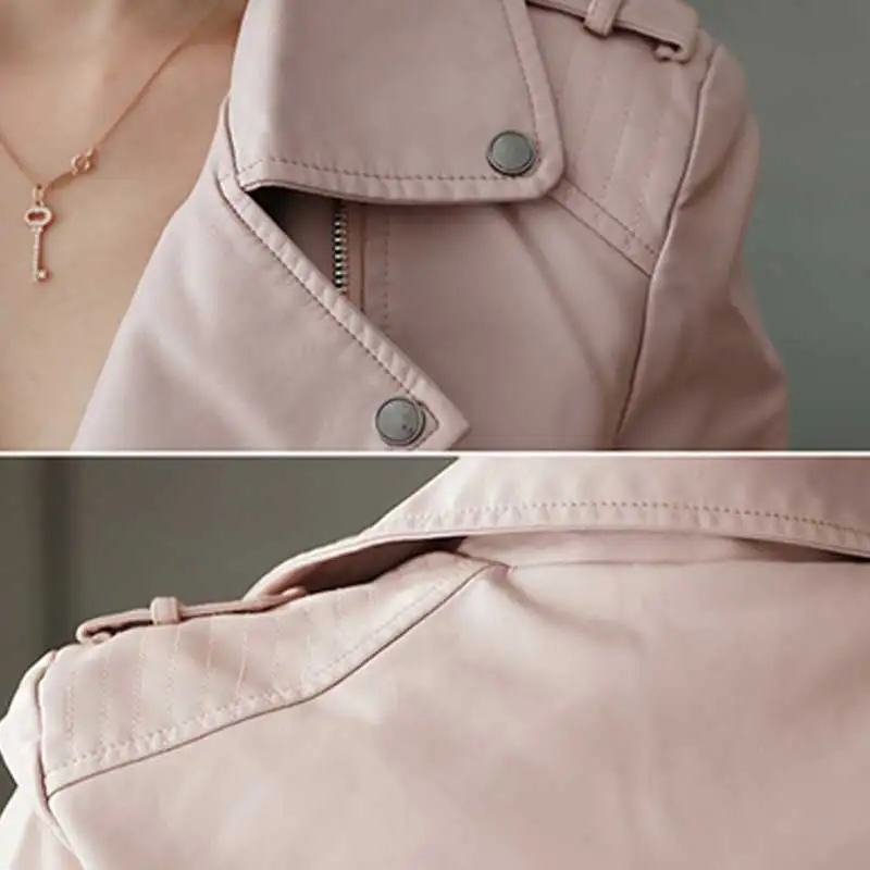 Fashion Slim Plus size autumn leather jacket women 2018 new locomotive Coat pink short PU leather jacket Parka chaqueta mujer 78