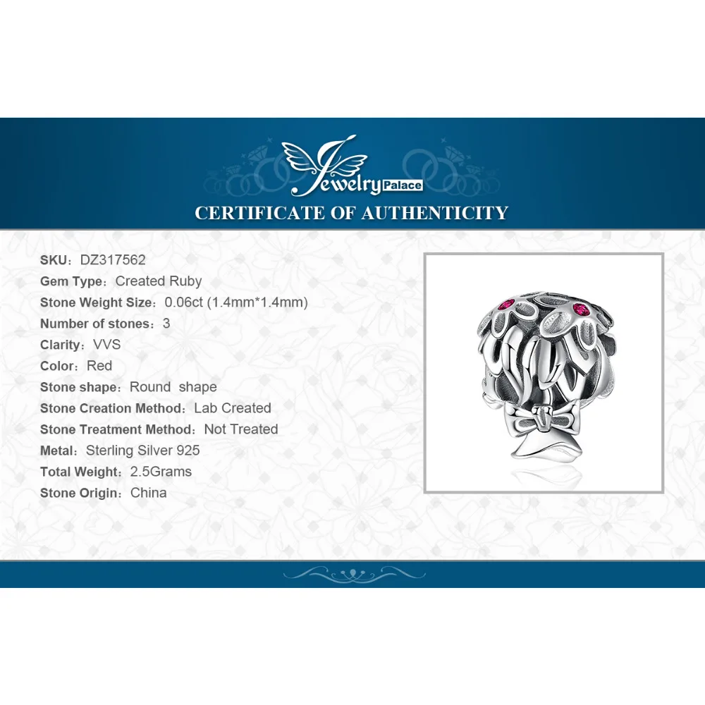 JewelryPalace 925 пробы серебро искусственные Рубины цветок букет подарок Шарм Бусины Fit