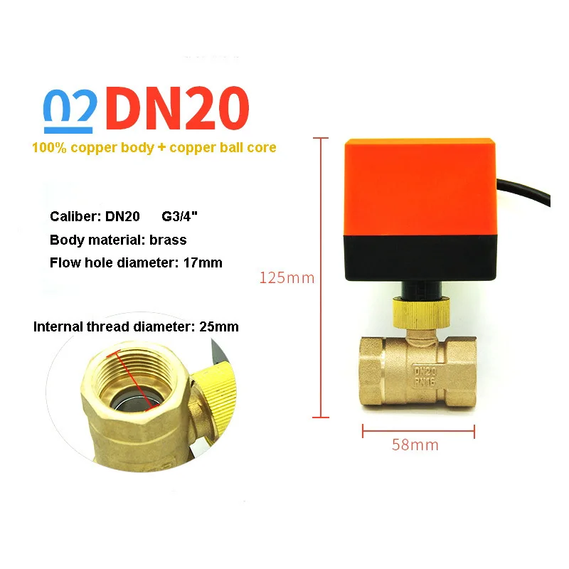 DN15/DN20/DN25 Электрический моторизованный шаровой кран из латуни DN20 AC 220 В 2 Way 3 провода с привод