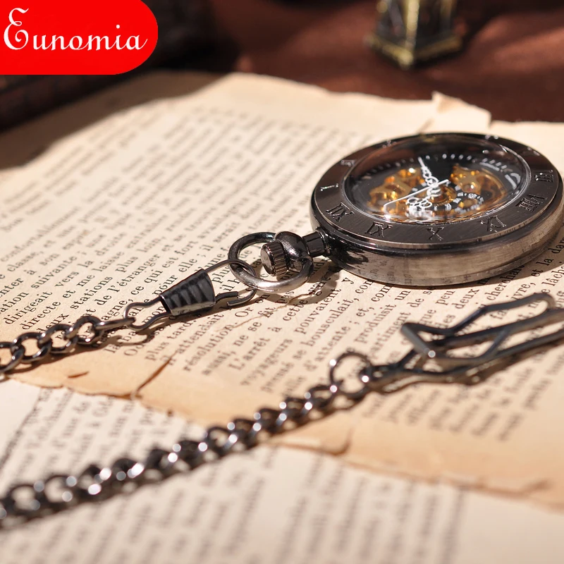 Черные круглые военные Механические карманные часы в стиле стимпанк мужской