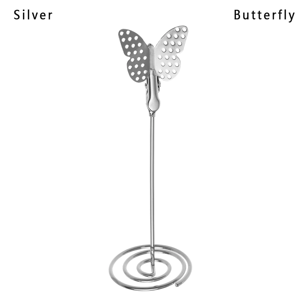 butterfly silver Новинка, стильный держатель для карт на свадьбу, романтическая бабочка, фламинго, металлический зажим для фотографий, настольная подставка для номера, бумажный зажим - Цвет: butterfly silver