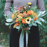 janevini vintage orange and green wedding bouquet artificial bridal silk rose bride holding fake bouquet flowers bouquet pivoine