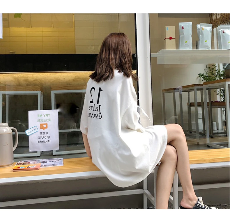 Harajuku/крутая футболка большого размера с буквенным принтом для девочек, длинная футболка, женский летний белый Топ для женщин, свободная футболка в Корейском стиле