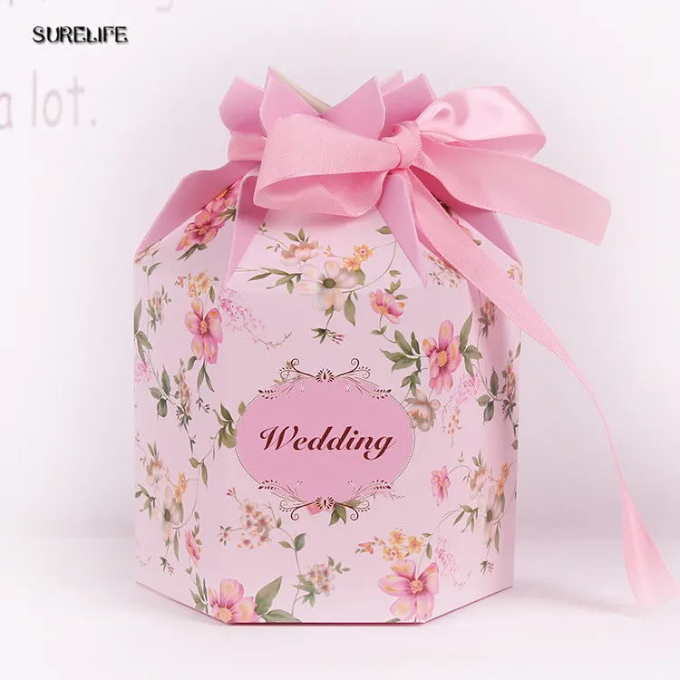 

50pcs/lot Candy Box Wedding Favors Party Supplies Paper Gift Boxes With Ribbon