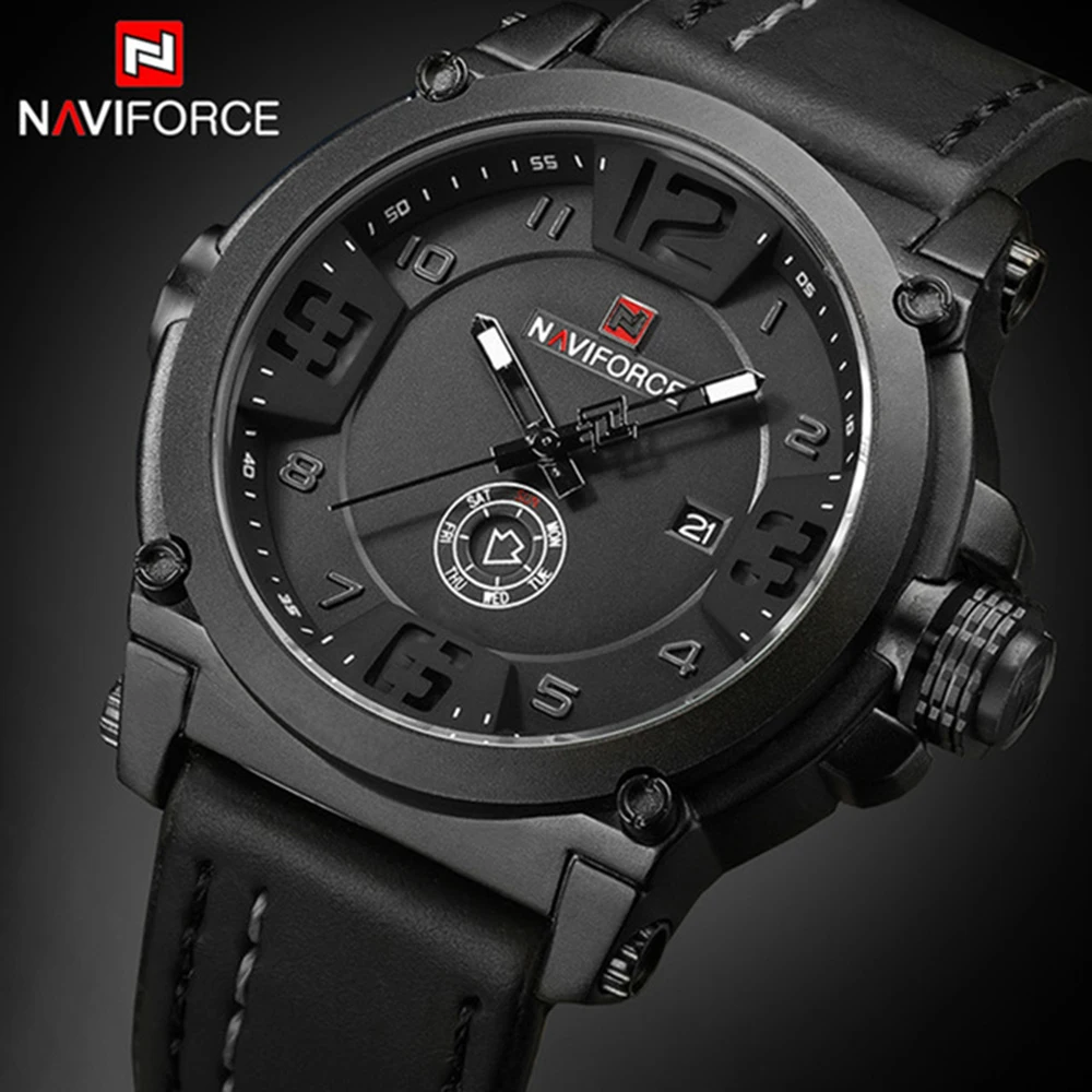 Мужские часы от ведущего бренда NAVIFORCE, роскошные спортивные кварцевые часы с кожаным ремешком, мужские наручные часы 9099, Прямая поставка
