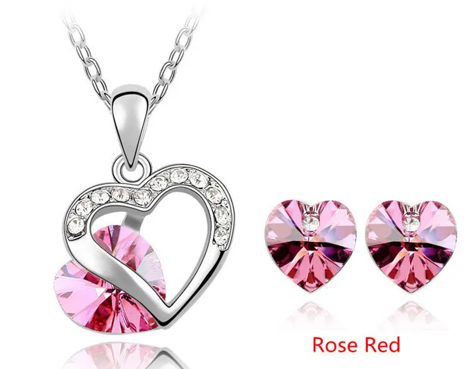 SHDEDE кристалл Swarovski сердце кулон ожерелье серьги гвоздики Свадебные вечерние Ювелирные наборы Подарки для женщин-4351