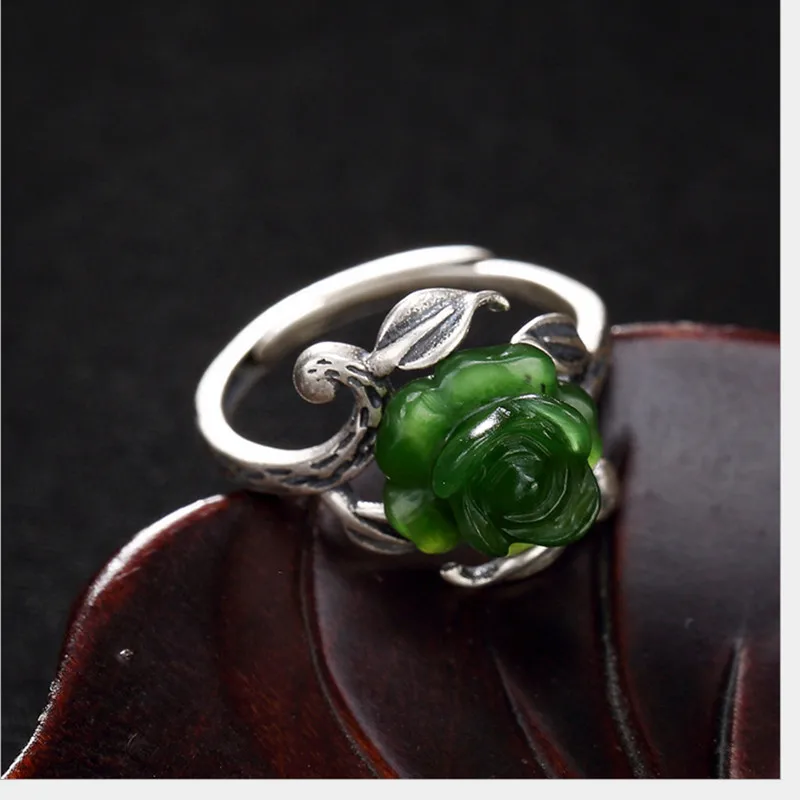 Женское Винтажное кольцо из яшмы натурального зеленого нефрита|Кольца| |