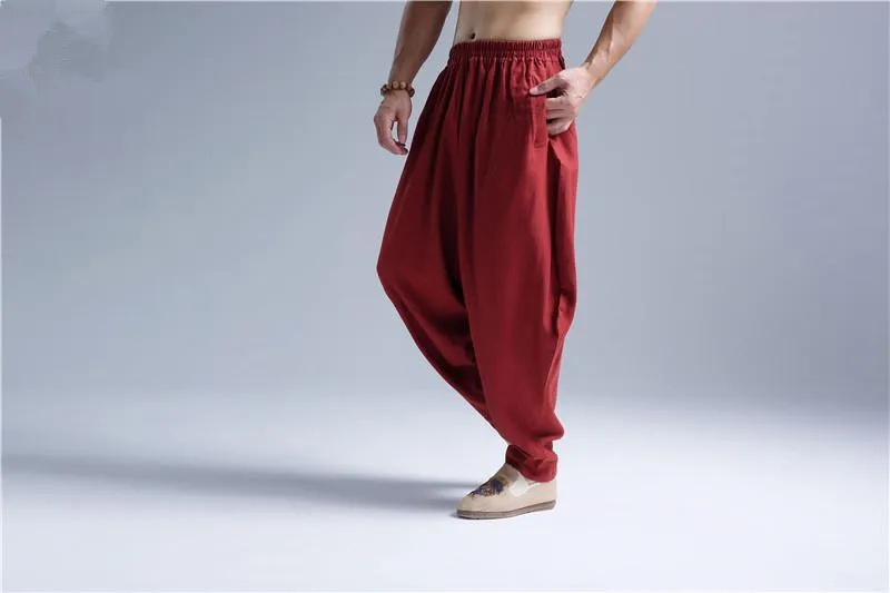 Большие размеры, M-5XL, 6XL, хлопок, лен, одноцветные штаны-шаровары, повседневные, эластичный пояс, свободные брюки для мужчин,, лето, осень, мягкие брюки