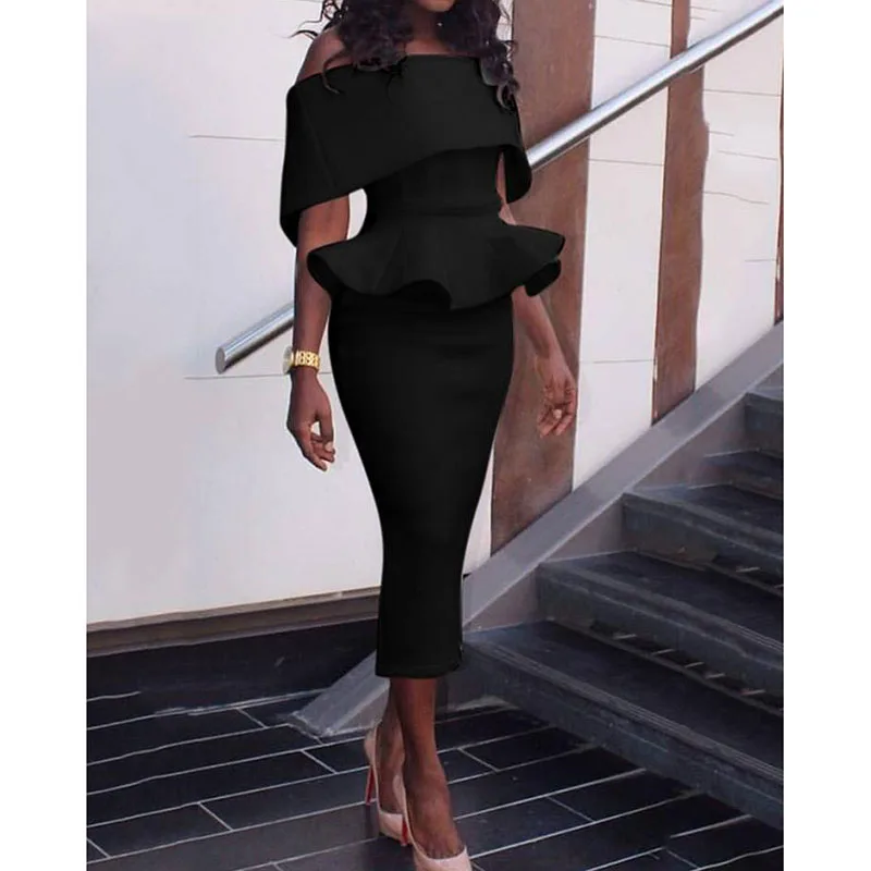 Женский комплект 2 шт. Слэш шеи отложной плечо PEPLUM bodycon с юбкой Для женщин s