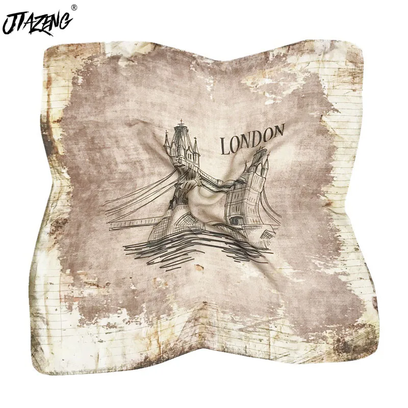 

Retro Print London Tower Bridge Scarf Women Euramerican Luxury Fashion Silk Scarf 70cm Square Head Wrap Soft Shawl Hand Kerchief
