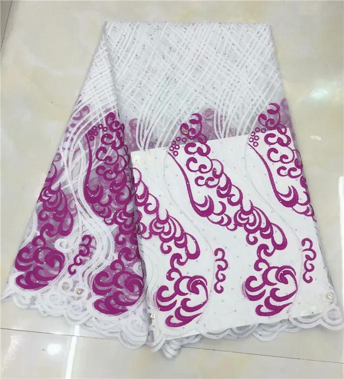 Royal blue White Lace Fabrics For African Parties Wedding Embroidered Fabric Good stones ffj322 | Дом и сад