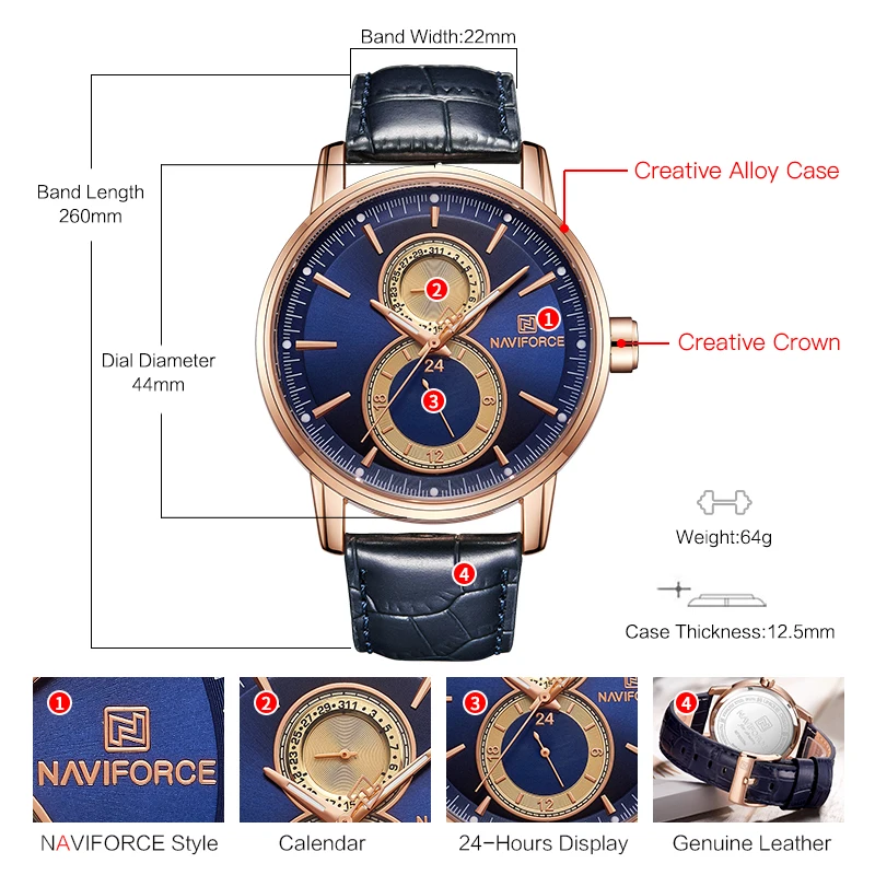 NAVIFORCE Элитный бренд Для мужчин армии спортивные часы Мода Повседневное
