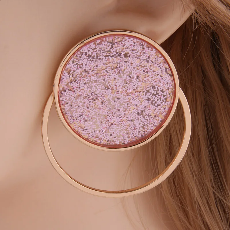 pink NeeFu WoFu Flash серьги из полимеров круглая большая серьга из цинкового сплава большие серьги Brinco модные серьги аксессуары Oorbellen подарок - Окраска металла: pink