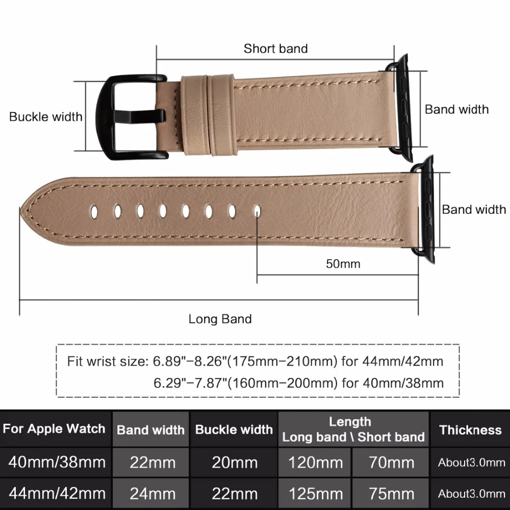 Ремешок сменный MAIKES из натуральной кожи для Apple Watch Band 44 мм 40 42 38 Series 4 3 2 1