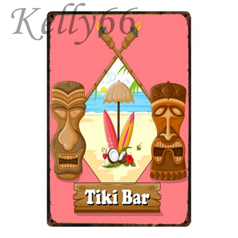 

[ Kelly66 ] TIKI BAR BEACH Coconut Metal Painting 20*30 CM Size y-1534