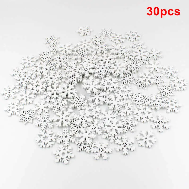 25mm-30pcs 30/100 шт деревянные штук фестиваль Рождественские снежинки объемные поделки для домашнего декора Рождественская елка кулон - Цвет: 25mm-30pcs