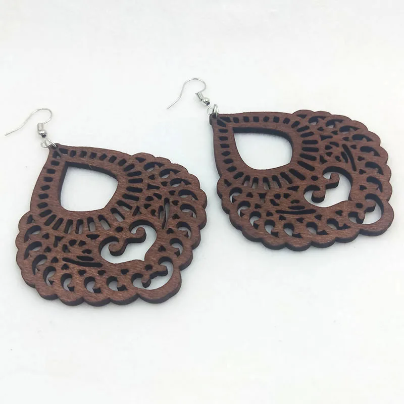 12 пар высококачественные деревянные серьги органические коричневые полые