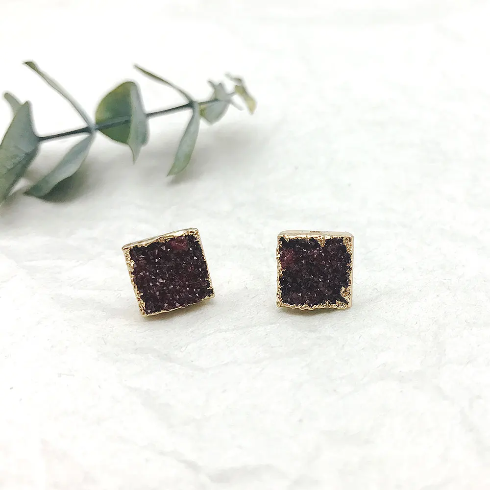 Модные осенние цветные квадратные серьги гвоздики из искусственной смолы|color resin