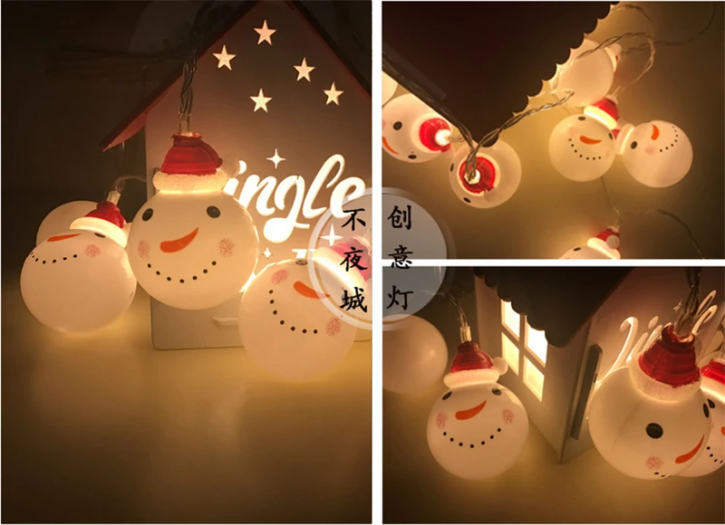 one set of 2m with 10pcs snowman head led light string Christmas flashing lights tape series festival decorative | Освещение