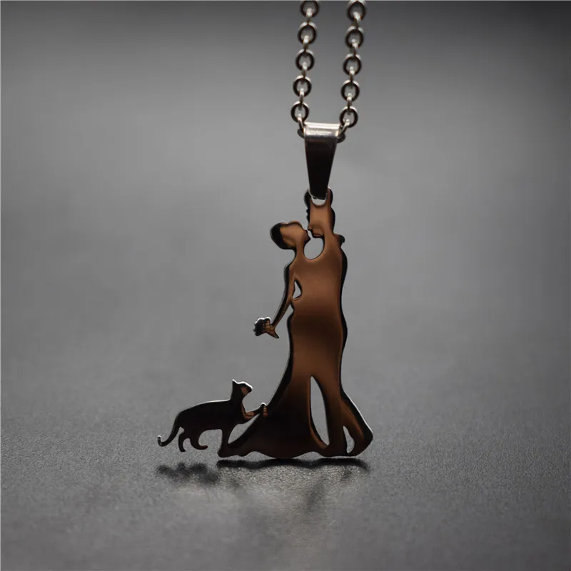 

Elfin New Family Necklace Stainless Steel Lovers Couple Kiss Pendant Necklace Cat Necklace Figure Jewellery