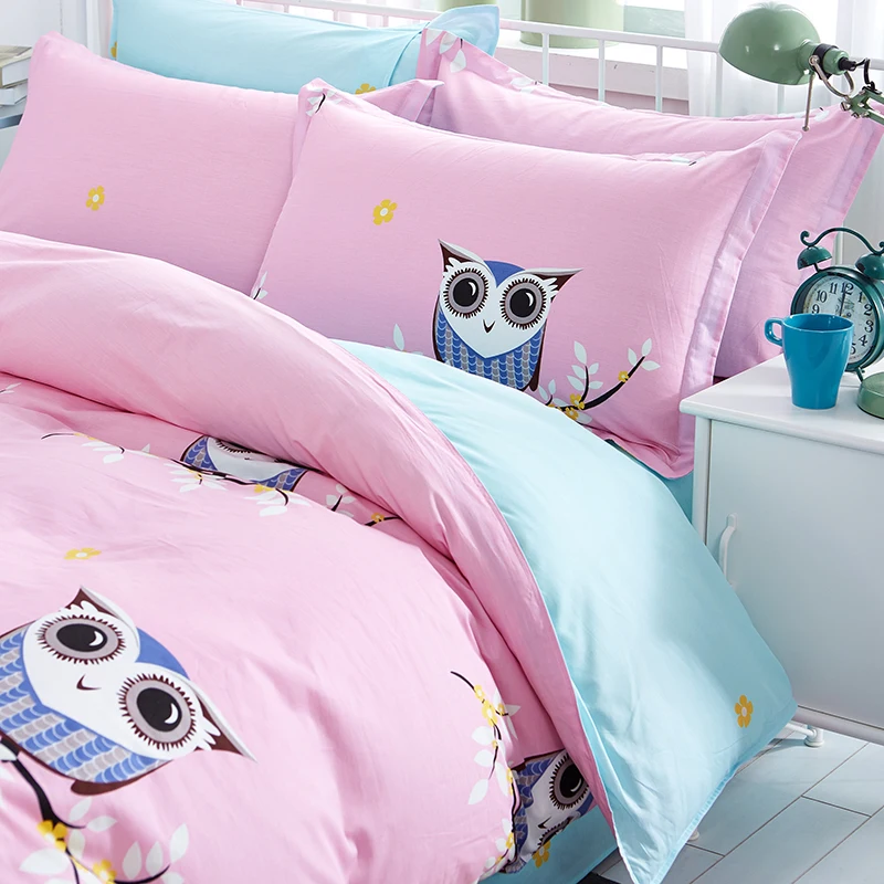 Комплект постельного белья для мальчиков и девочек из 100% хлопка с синей совой