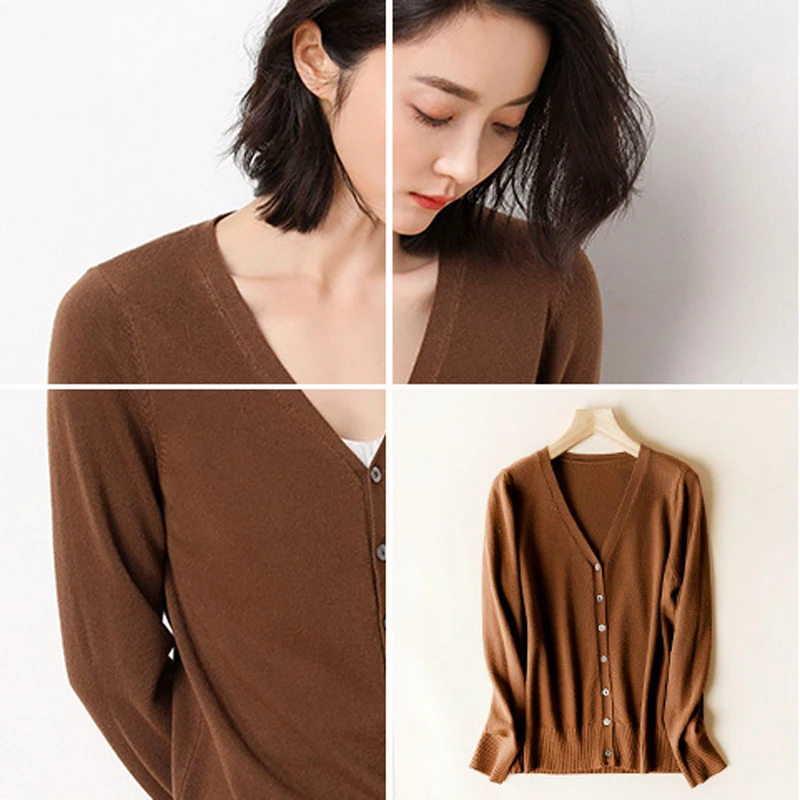 Женский трикотажный кардиган с v образным вырезом Свободный большого размера