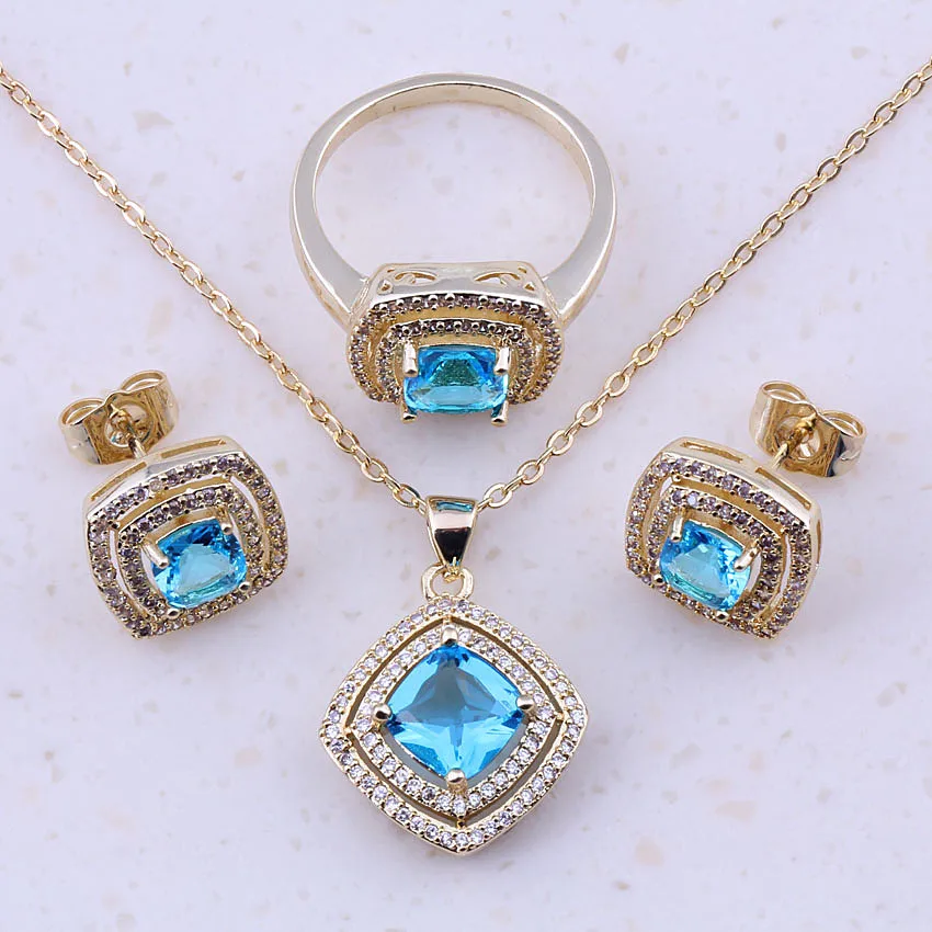 Великолепные наборы ювелирных изделий небесно синего цвета с имитацией тоапза и
