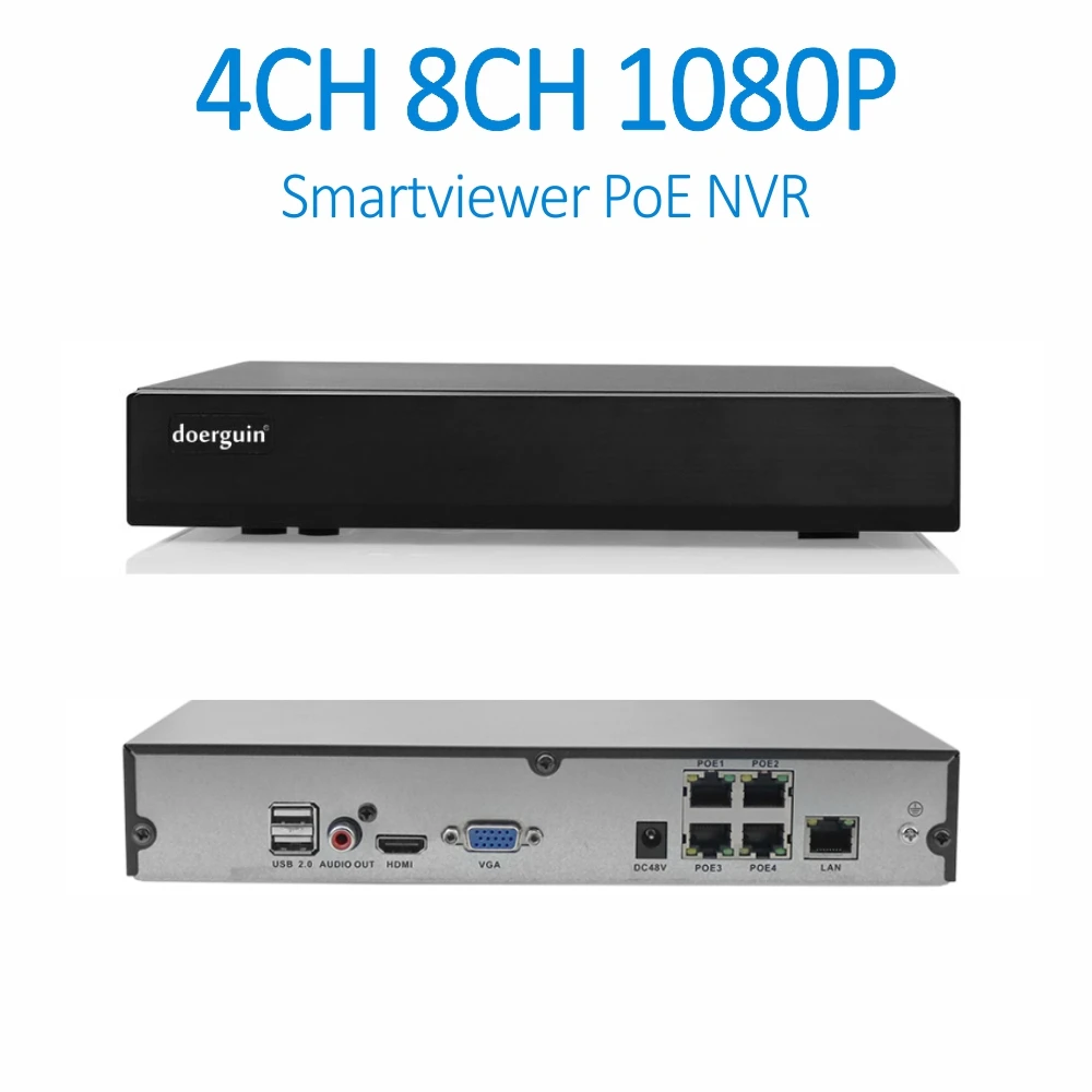 Doerguin 4 канала 8 каналов PoE NVR поддержка 2 мегапиксельной H.265 ip камеры с питанием по