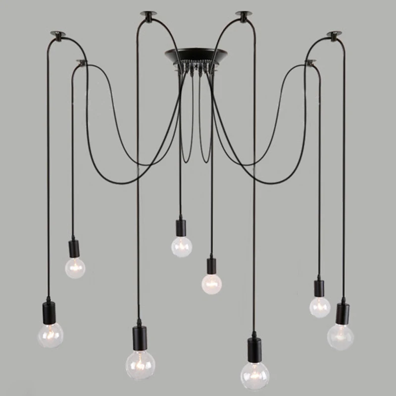 Nordic паук Винтаж подвесной светильник несколько Регулируемый Hanglamp E27 Edison luminarias