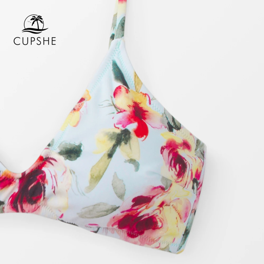 Женский купальник бикини CUPSHE с высокой талией и цветочным принтом оранжевого