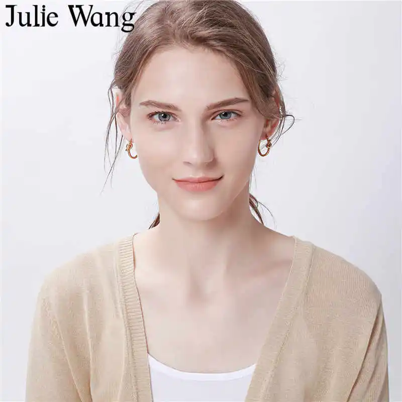 Женские серьги кольца Julie Wang из нержавеющей стали золотистые/Серебристые клипсы